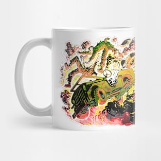 Bomb Explosion. Fighting Fronts. Comic Retro Vintage Mug